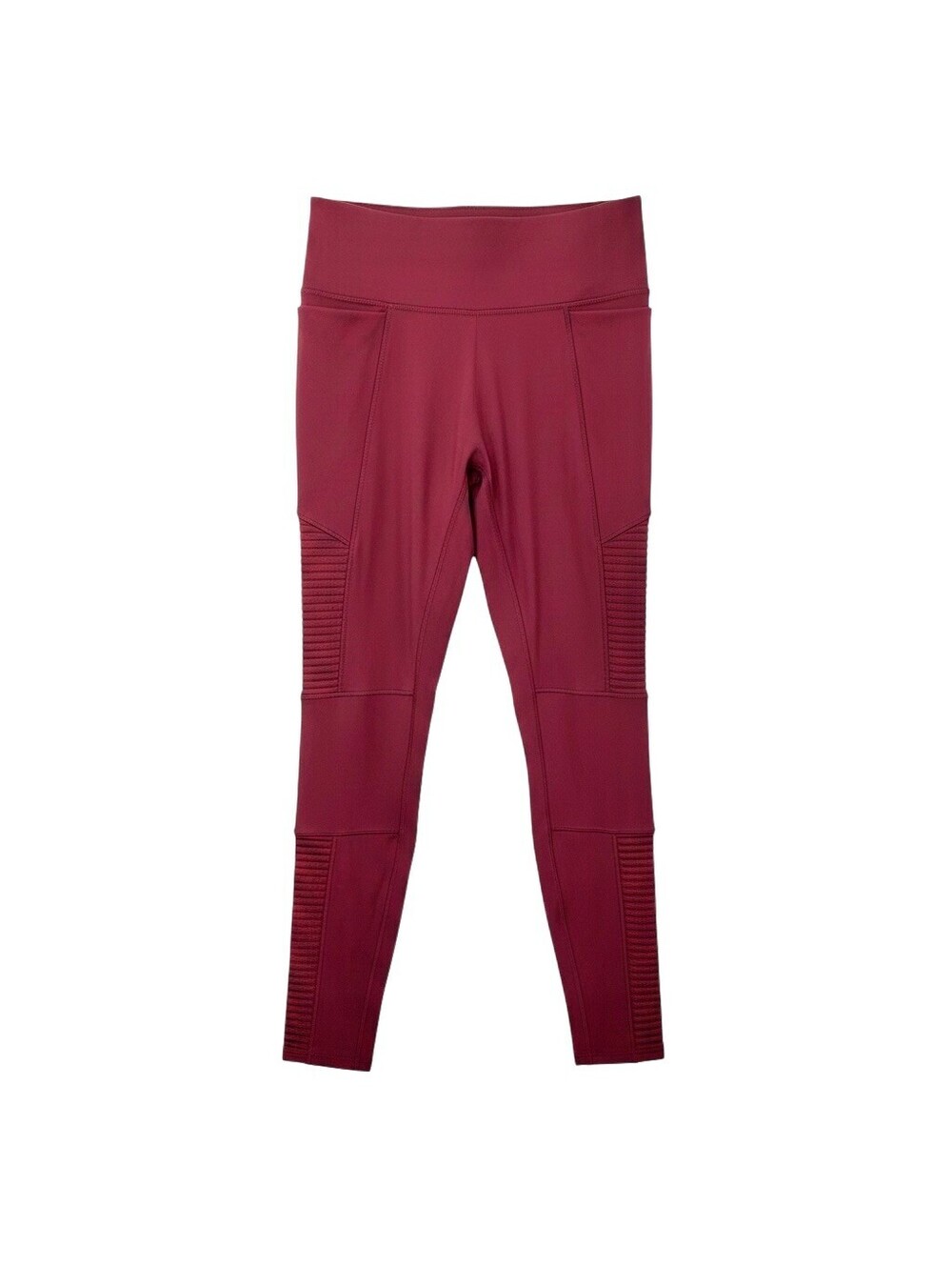 Fabletics Burgundy Moto Leggings L | High Waist Ribbed Side Pocket Yoga Pants